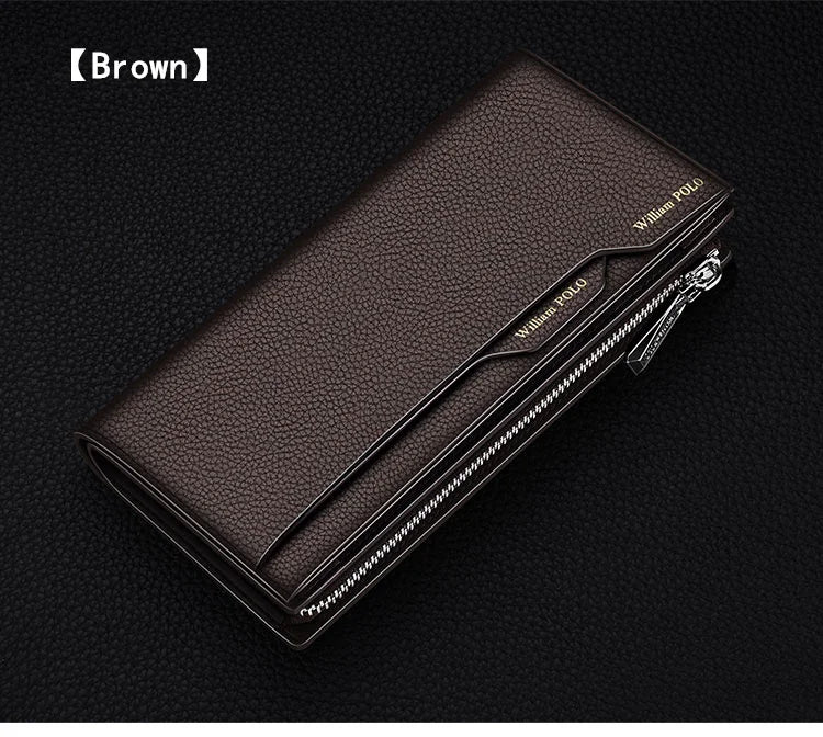WilliamPOLO Male Genuine Leather Wallets Men Wallet Credit Business Card Holders Fashion Mobile Phone Bag Zipper Purse Handbag