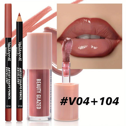 Velora Beauty 2pcs Velvet Lip Set Lip Liner & Lip Glaze Waterproof Long Lasting Matte