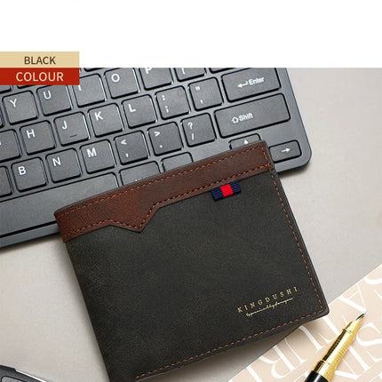 Men's OKEYWOW bifold wallet with zipper coin pocket, large capacity, minimalist multi-slot design, stylish fashion purse.