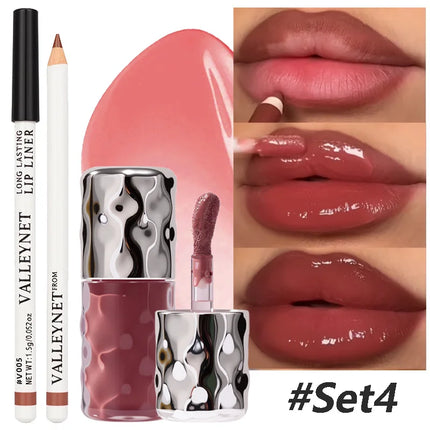 Velora Beauty 2pcs Lip Gloss & Lip Liner Set Waterproof Long Lasting Moisturising