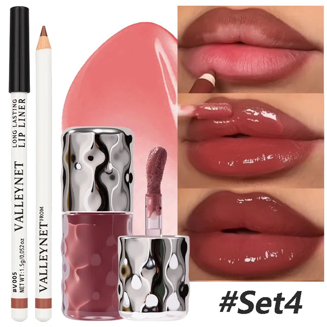 Velora Beauty 2pcs Lip Gloss & Lip Liner Set Waterproof Long Lasting Moisturising