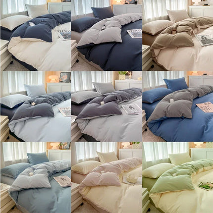 Okeywow solid color brushed fabric bedding set with duvet cover, pillowcases, sheets for single, queen, and king beds
