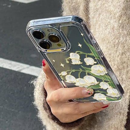 Transparent silicone shockproof iPhone case with aesthetic flower design for iPhone 12 to 16, by OKEYWOW