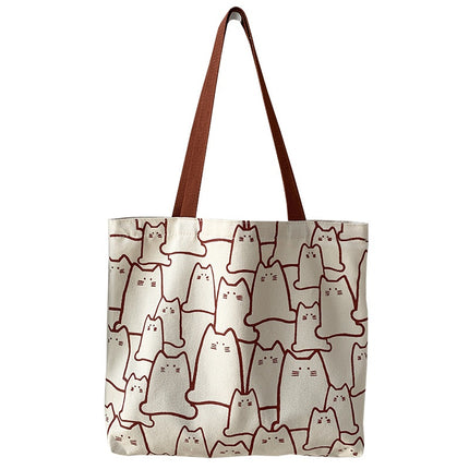 KawaiiCat Canvas Tote Bag Women Shopper Zipper Cartoon Shoulder Handbag