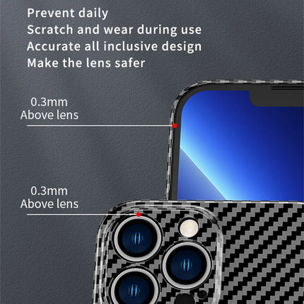 OKEYWOW iPhone carbon fiber case with ultra-thin design and hard back cover, showcasing camera protection for various iPhone models.