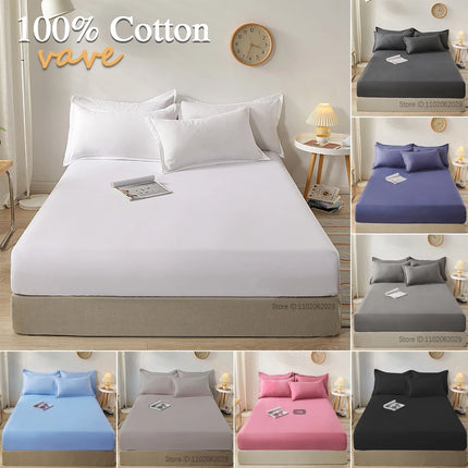 Cotton fitted sheet elastic mattress cover on double bed, non-slip design, fits 90x200cm or 160x200cm mattresses by OKEYWOW