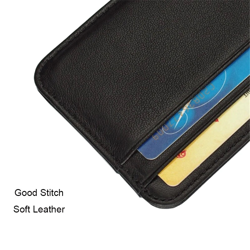 Genuine Leather Card Holder Slim Business Card id Holder Credit Card Case Thin Small Wallet for men Cardholder Sticker black