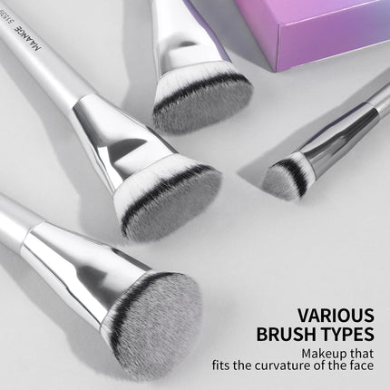 Velora Beauty 4pcs Makeup Brush Set Flat Top Foundation Angled Contour Dense Bristles