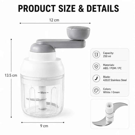 250ml Manual Food Chopper Hand Crank Vegetable & Garlic Processor