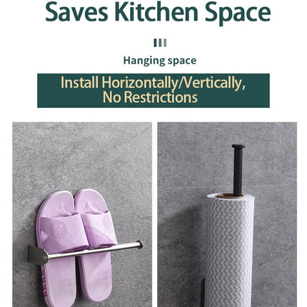 Stainless steel paper towel holder under sink kitchen organizer rack by OKEYWOW for efficient storage and easy access.