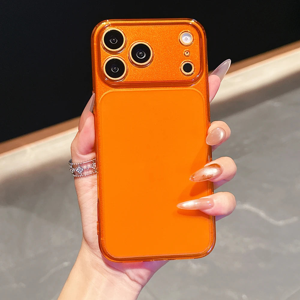 17ProMax-Look Orange Transparent Case for iPhone 13/14/15/16/17 Pro Max – Clear Matte Ultra-Thin Soft TPU Cover