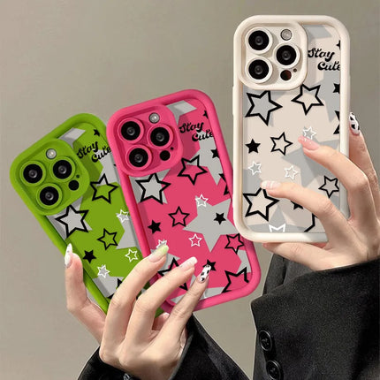OKEYWOW iPhone silicone case for models 11 to 17 Pro Max, shockproof soft cover with star design in vibrant colors.