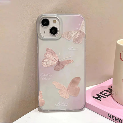 Golden butterfly-style TPU case for iPhone 11 to 17 Pro Max and Mini, offering clear shockproof protection by OKEYWOW.