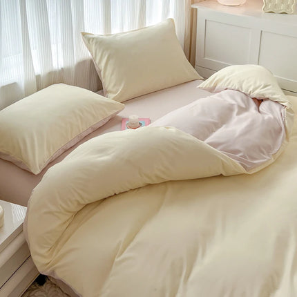 Okeywow solid color brushed fabric bedding set with duvet cover, pillowcases, bed sheet, available in single, queen, and king sizes