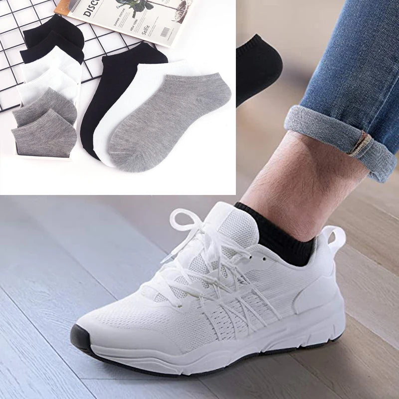 10 Pairs and 5 Pairs of Solid Color Ankle Socks: White and Black Breathable, Comfortable Cotton Sports Socks