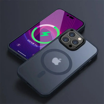 OKEYWOW iPhone MagSafe magnetic matte case with shockproof design for wireless charging on iPhone 11 to 15 Pro Max and Plus models.