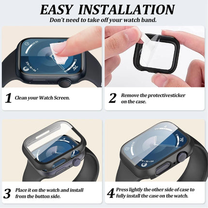 OKEYWOW Apple Watch tempered glass screen protector for Series 10-3 SE, fits 38mm to 46mm models, provides durable screen protection.