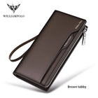 OKEYWOW WilliamPOLO men's genuine leather wallet with zipper, card holder, business phone bag, and purse in black leather.