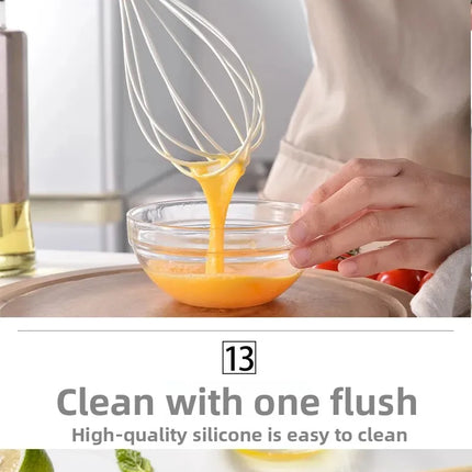 Set of 12 OKEYWOW silicone kitchen utensils with non-stick spatulas and wooden handles for cooking and baking.