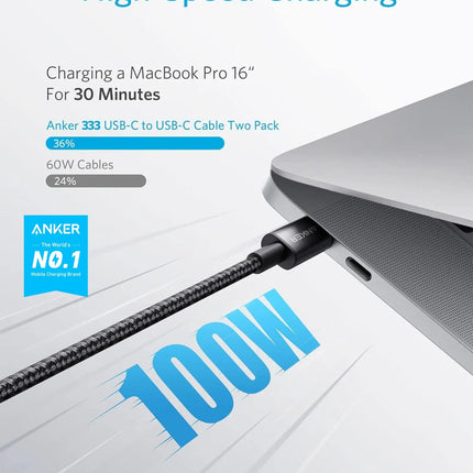 Anker 100W USB-C to USB-C Cable 6ft Nylon Fast Charging MacBook iPhone 17–15