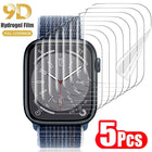 Apple Watch 5-pack hydrogel screen protectors for Series 10–5 SE in various sizes, compatible with 38mm to 49mm models, by OKEYWOW.