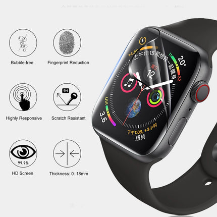 OKEYWOW Apple Watch soft film screen protector pack for Series 6, 5, SE, 4, 3, 2, 1, and Series 11-6 in various sizes, with protective film visible.