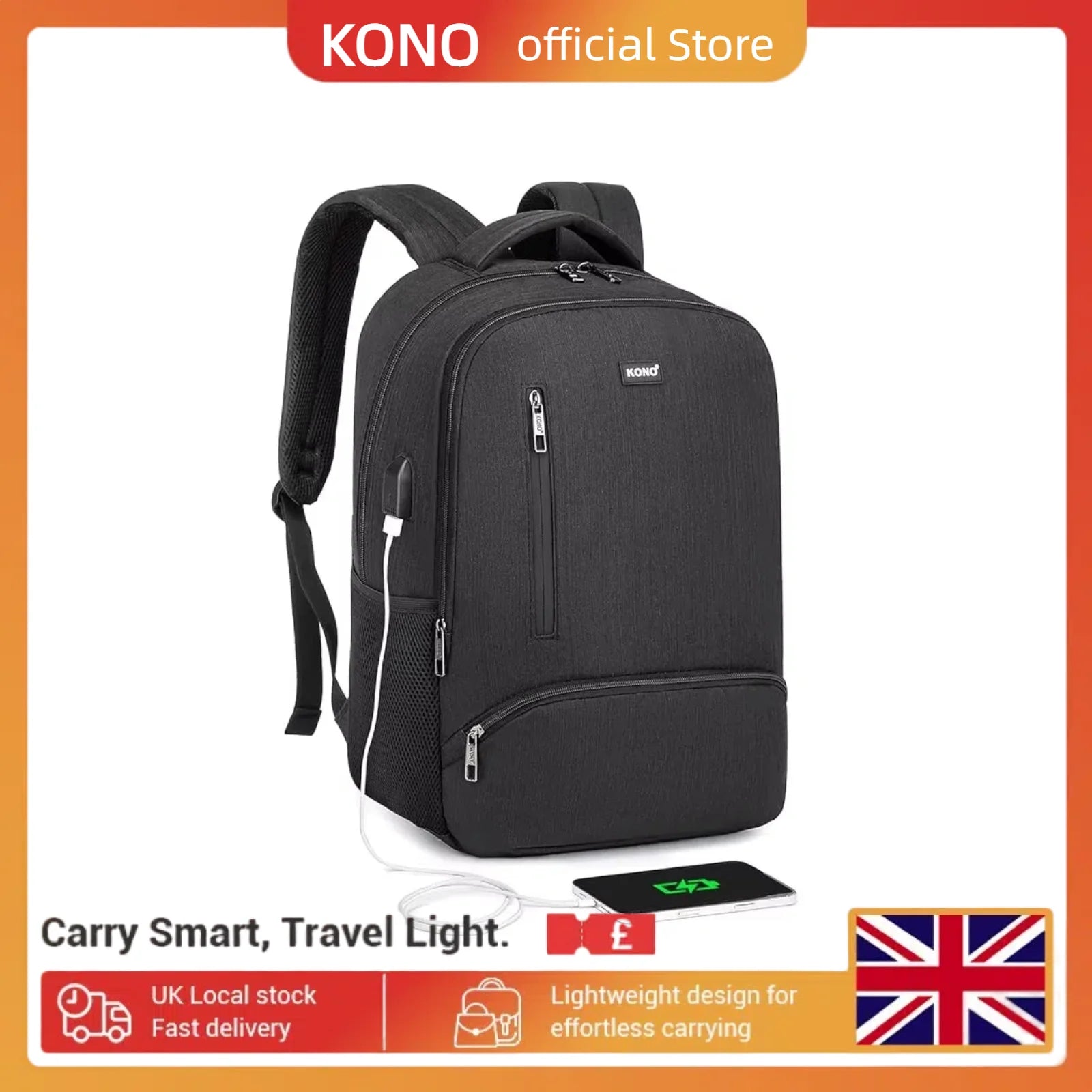 Travel Laptop Backpack with USB Port - Water Resistant 15.6 Inch Computer Bag for Work, School & Casual Use (Men/Women)