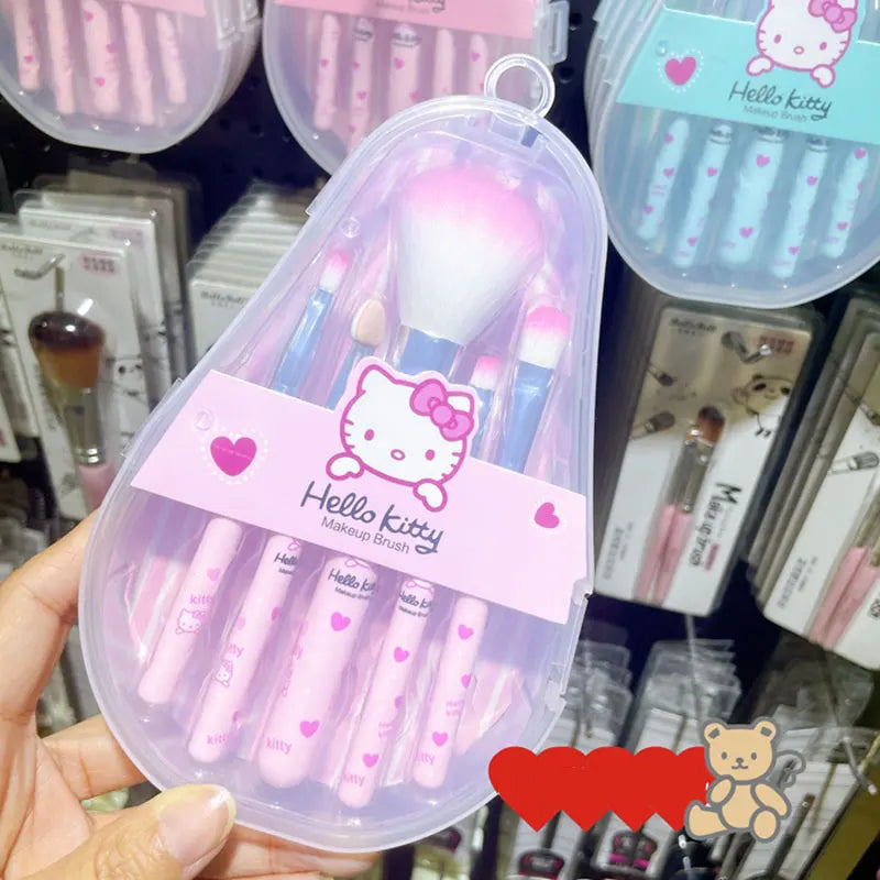 Sanrio Hello Kitty Makeup Brush Set: Anime Fashion Jewelry Blush, Eyebrow, Lip, Eyeshadow Brushes - Beauty Tools Girls' Gift with Box