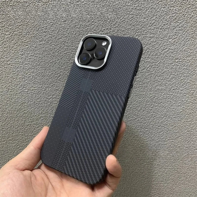 OKEYWOW iPhone 17/16/15 Pro Max carbon fiber plaid MagSafe case with magnetic charging and camera protection, hard protective cover