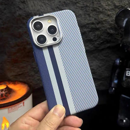 Colorful OKEYWOW Kevlar MagSafe case for iPhone Pro Max with magnetic wireless charging compatibility, featuring a durable protective design.