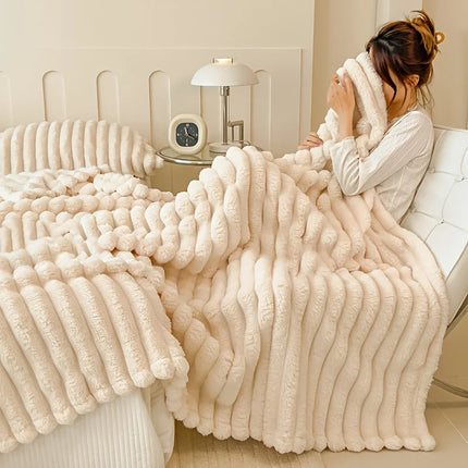 Cozy Stripe Flannel Throw Blanket Waterproof Sofa Bed Cover