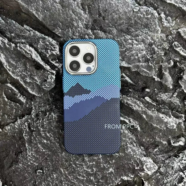 OKEYWOW iPhone 16/15/14 Pro Max carbon fiber magnetic MagSafe case with wireless charging compatibility and camera ring protection.