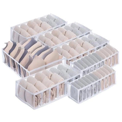 OKEYWOW underwear drawer organizer with compartments for bras, jeans, and scarves, ideal for closet and wardrobe storage.