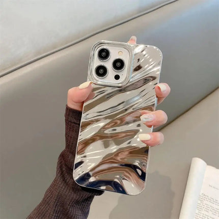 Glossy soft shockproof iPhone 3D Wave Plating case by OKEYWOW for iPhone 12, 11, XR, XS, SE, 8, 7 Plus with wave design