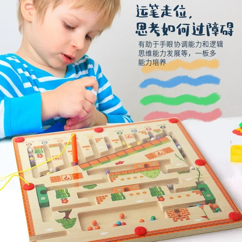 Wooden Magnetic Color and Number Maze: Learning Education Toys for Color Matching, Montessori-style Wooden Toys, Ideal Gift for Children