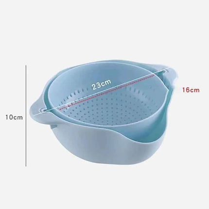 Double Layer Vegetable Washing & Drain Basket with Rotating Strainer