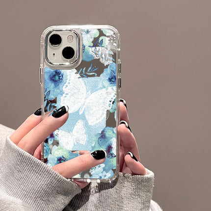 Pink silicone shockproof iPhone flower mirror case by OKEYWOW for iPhone 11 to 16 Pro Max, featuring floral design and mirror back.