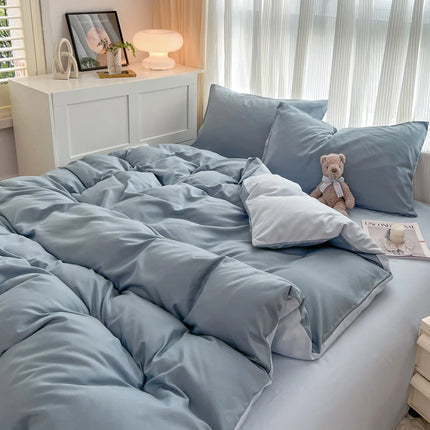 Okeywow solid color brushed fabric bedding set with duvet cover, pillowcases, bed sheet, suitable for single, queen, or king beds