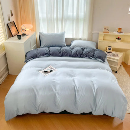 OKEYWOW solid color brushed fabric bedding set with duvet cover, pillowcases, bed sheet, available in single, queen, and king sizes.