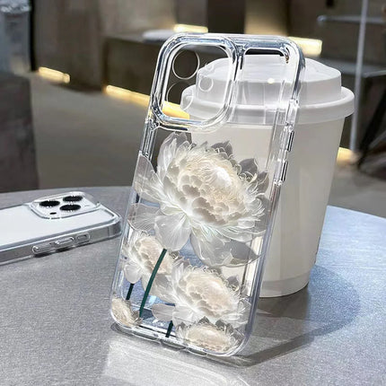 Transparent silicone flower-patterned iPhone case by OKEYWOW for iPhone 12 to 16 Pro Max, shockproof and stylish.
