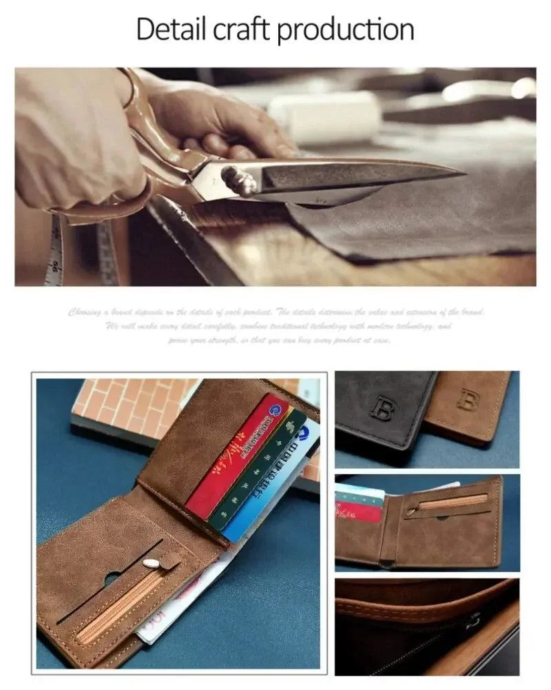 Men Short Wallet with Zipper Coin Pocket Fashion Soft Leather Men Horizontal Slim Money Purses Multifunctional Small Wallets