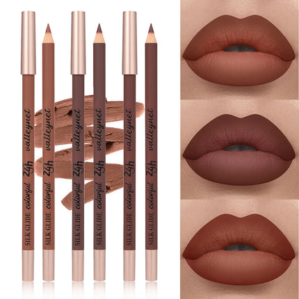 Velora Beauty 3pcs Brown Matte Lip Liner Set Waterproof Long Lasting High Pigment Creamy