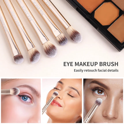 Velora Beauty 13pcs Makeup Brush Set Soft Fluffy Powder Eyeshadow Kabuki Blending with 2 Air Cushion Puffs