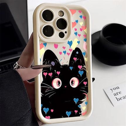 OKEYWOW cartoon cat silicone case for iPhone 12/11/13/14/15 Pro Max, shockproof soft cover with colorful cat design