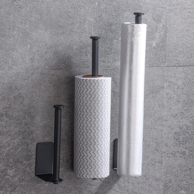 Stainless steel under-sink paper towel holder and kitchen organizer rack by OKEYWOW for kitchen storage and organization.