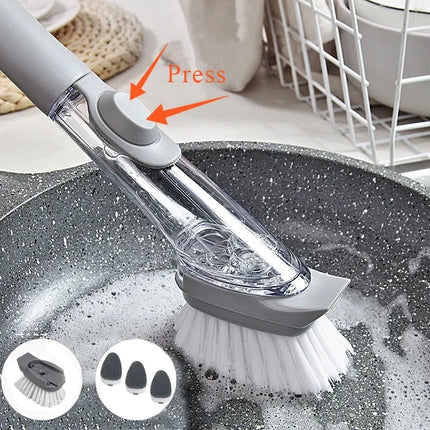 2-in-1 Kitchen Dishwashing Brush with Sponge Soap Dispenser