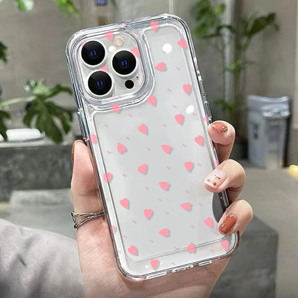 Pink TPU shockproof iPhone case with heart design for iPhone 11, 12, 13, 14, 15, 16, 17 Pro Max, XR, XS, SE by OKEYWOW