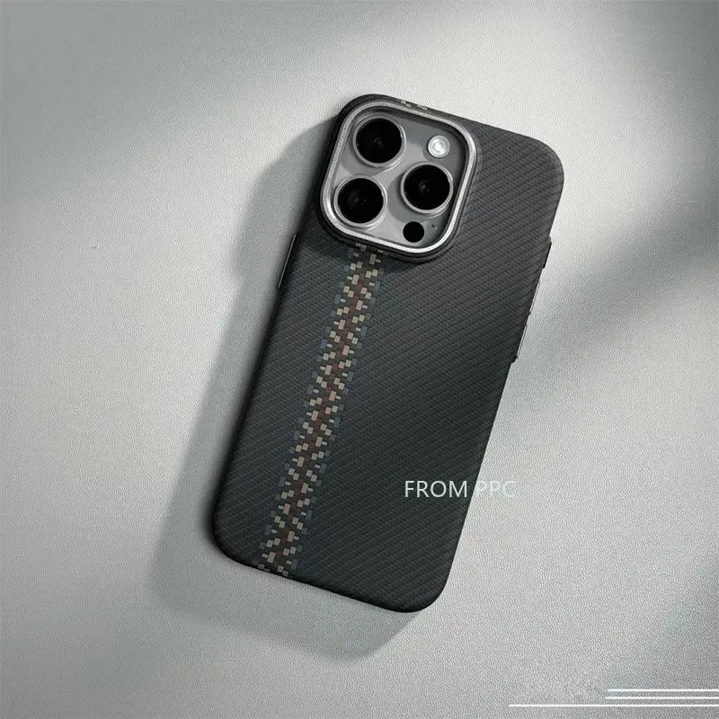 iPhone 16 15 14 Pro Max Case Carbon Fiber Abstract Geometric MagSafe Cover Magnetic Charging Shell Camera Alloy Armor Fundas