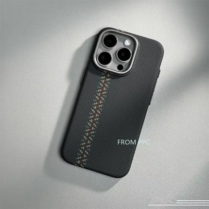 OKEYWOW iPhone 16/15/14 Pro Max carbon fiber geometric MagSafe case with magnetic charging and camera protection.