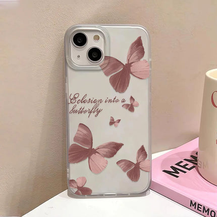 Clear TPU butterfly case for iPhone, OKEYWOW brand, shockproof cover in gold for various iPhone models including Pro and Mini.